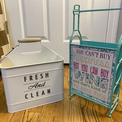 Home decor laundry caddy and 3 bottle wine holder both for $15 new!