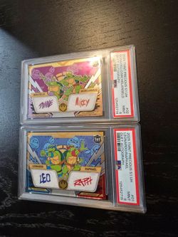 2025 TMNT Precious S1 Donatello/Michelangelo/Leonardo/Raphael Duet Autographs (sequential) PSA MINT 9s