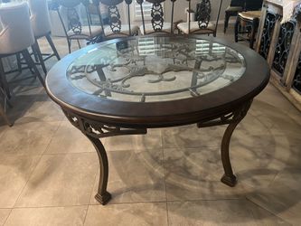 Iron And Wood Dining Or Kitchen Table &4 Chairs