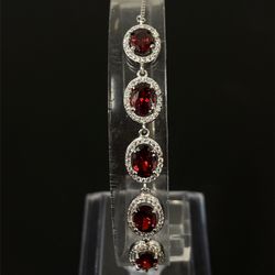 925 Silver CZ Lariat Red Oval Bracelet 6.10g 187519