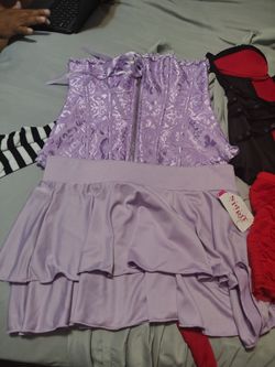 Purple Brocade Corset Top with Ruffle Skirt