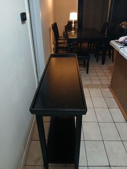 Black Wood dining table,chairs,and console with Bottom Shelf