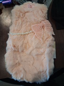 Pink Faux Fur Pet Vest with Pearl Belt