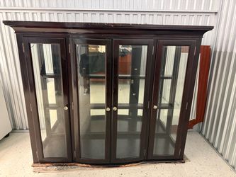 Dark Wood China Cabinet with Glass Doors