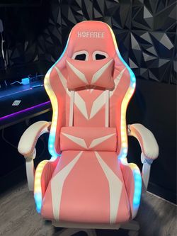 Hoffree RGB LED Gaming Chair Pink White