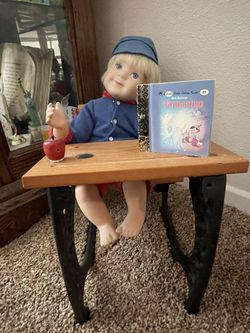 School Desk With Boy Porcelain Doll