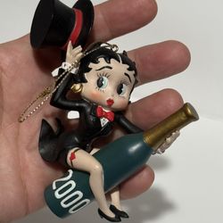 Betty Boop Celebrate 2000 Millenium Champagne Bottle Ceramic Christmas Ornament
