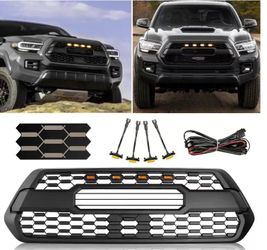 Replacement Grill for Tacoma, Front Hollow Grill Replacement Compatible for 2016 2017 2018 2019 2020 2021 2022 Tacoma Black Matte Bumper ABS Grille wi
