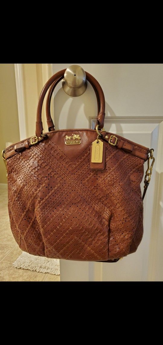 COACH MADISON LG BROWN LEATHER SATCHEL