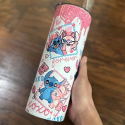 Custom 20oz Valentine Disney Stitch & Angel Couple Stainless Steel Tumbler
