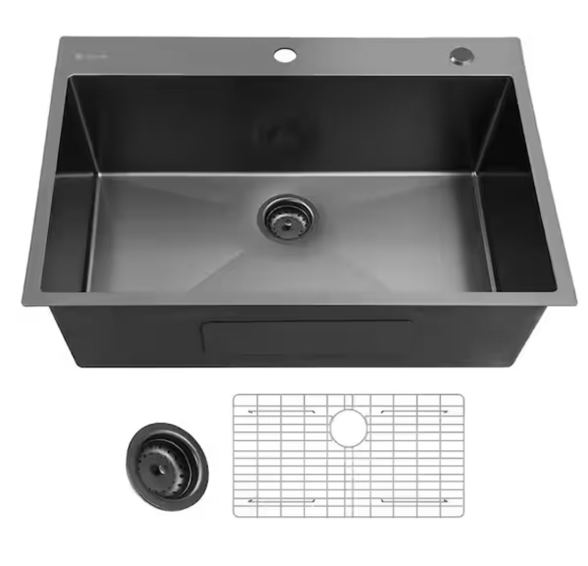 Glacier Bay 33 in. Drop-In Single Bowl 18 Gauge Gunmetal Black Stainless Steel Kitchen Sink