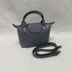Longchamp Mini Le Pliage Cuir Leather Top Handle Bag Turrledove
