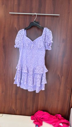 Lavender Lace Mini Dress with Ruffle Skirt