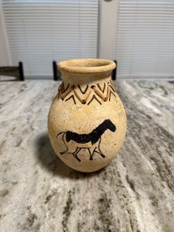 Southwestern Horse Pottery Vase 7” Tribal Rustic Decor