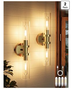 Rayogale 8000mAh Gold Clear Glass Battery Operated Wall Sconces Set of Two 16.5 Inch