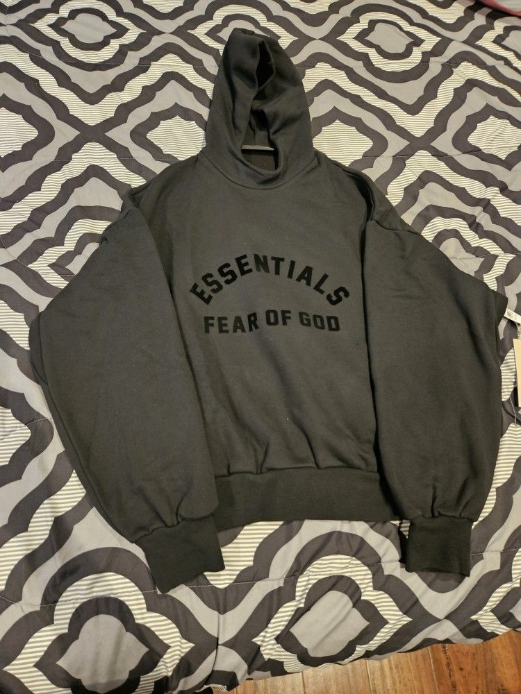 Fear Of God Essentials Jet Black Hoodie Medium for Sale in San Fernando ...