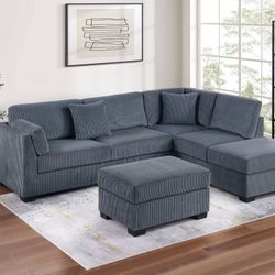 Corduroy Sectional Sofa With Ottoman