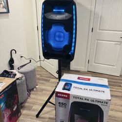 ION Total PA Ultimate – 650W Bluetooth PA Speaker System w/ Wireless Mic, Tripod Stand & LED Lights