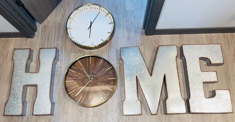 HOME galvanized letters with 2 clocks READ BELOW