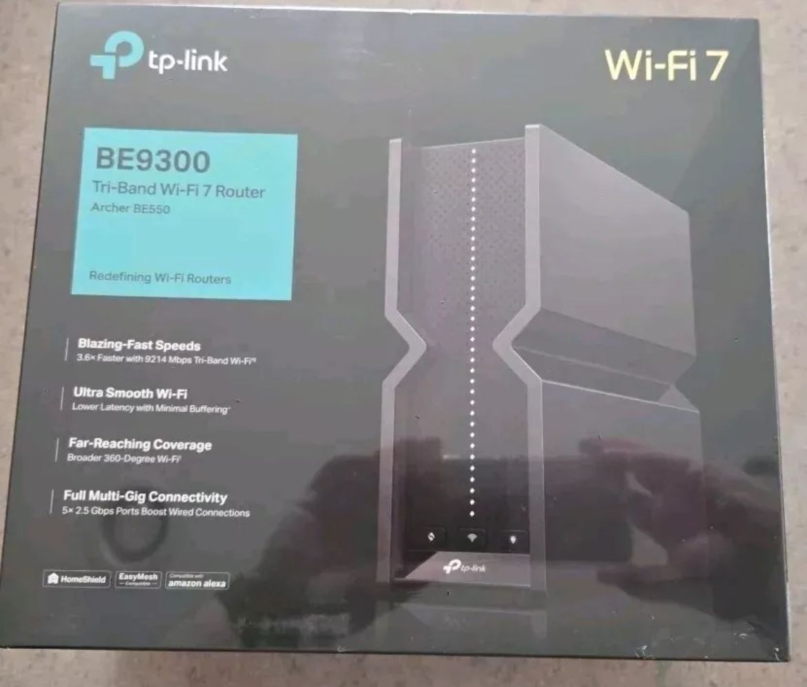 TP-Link Archer BE550 BE9300 Black Wi-Fi 7 Tri-Band 9214Mbps 2.5Gbps Router New & Sealed