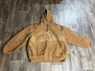 Carhartt Jacket Brown Hooded Full Zip Workwear J130-211 MADE IN MX Men Size 2XL