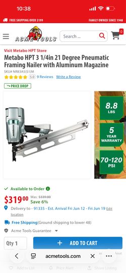 Metabo HPT 3 1/4 21° framing nailer
