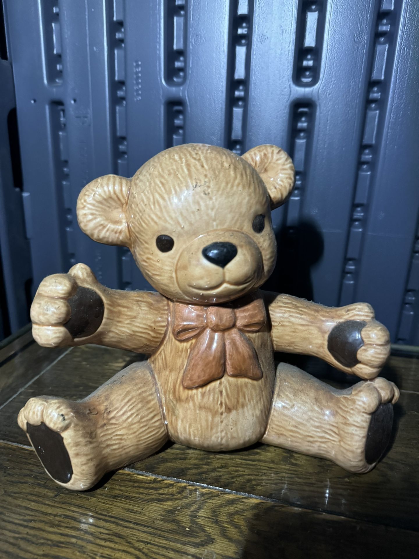 Handmade teddy bear piggy bank -ceramic