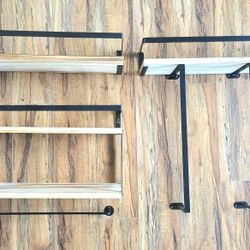 Rustic Wood & Black Metal Shelving Set