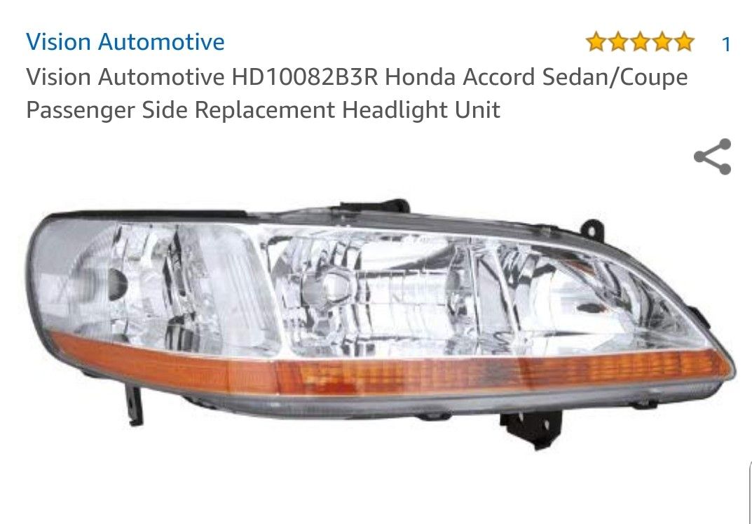 Replacement Vision HD10082B3R Passenger Side Headlight For 98-00 Honda Accord