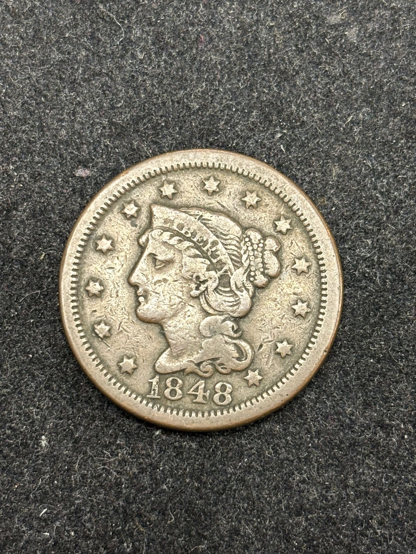 1848 Braided Hair Large Cent -- COOL PRE-CIVIL WAR COIN!