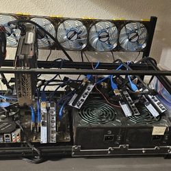 Crypto Mining Rack - 6 GPU bays, Fans, 2 Power Supplies, Extra Y Split Cables