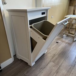 Wooden Trash Cabinet With Plastic Bin