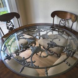 Beautiful Wood Iron And Beveled Glass Dining Room Set
