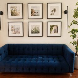 Modern Navy Blue Velvet Tufted Sofa