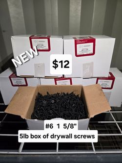 New 5lb boxes of #6. 1-5/8" drywall screws only $12 each box