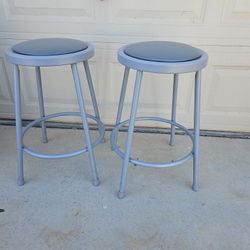 2 Grey Vinyl Padded Stools