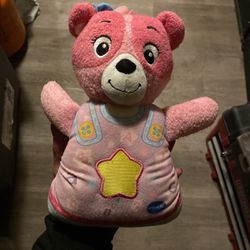 VTech Soothing Songs Bear Stuffed Plush Baby Crib Toy Musical Lovey Pink Works