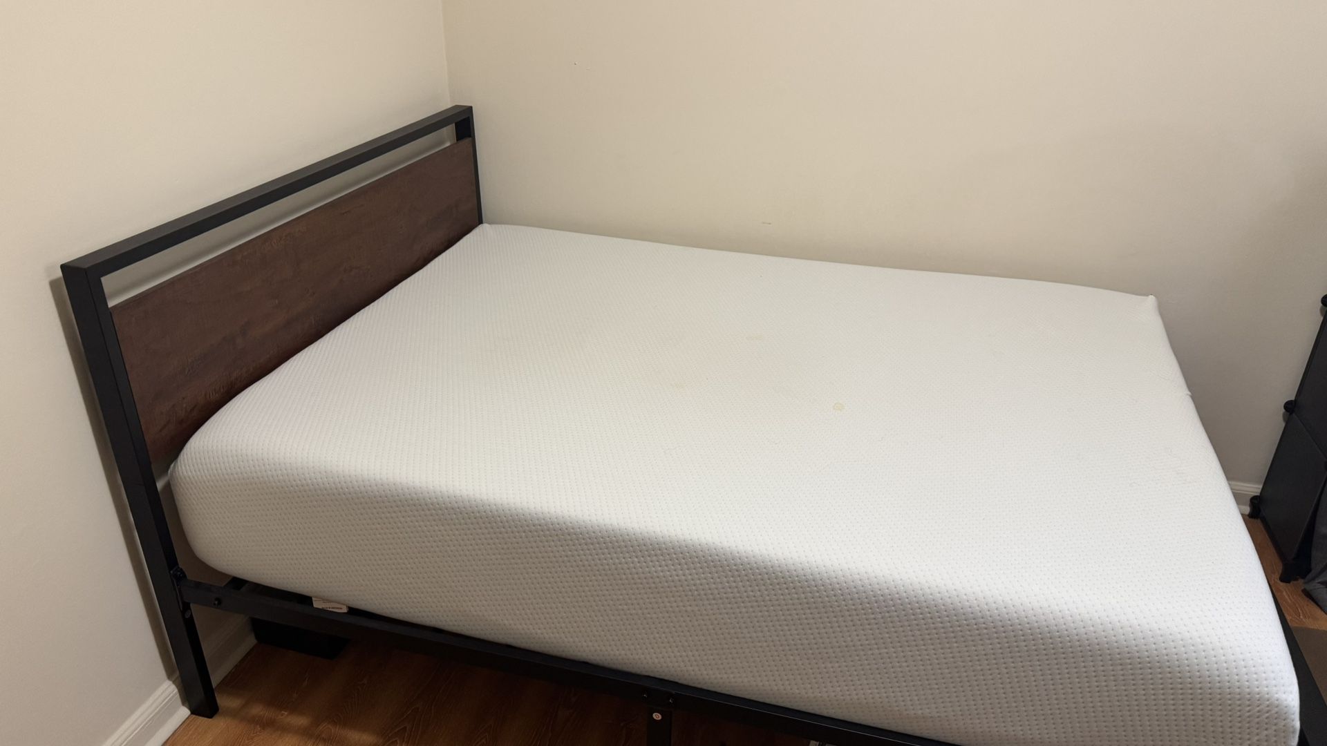 SHA CERLIN 14 Inch Queen Size Metal Platform Bed Frame with Wooden Headboard and Footboard, Mattress