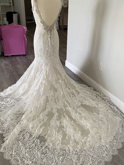Low Back Beaded Trim Wedding Dress