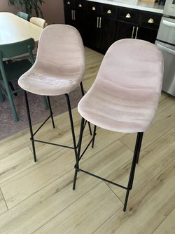 2x Pink Suede Barstools