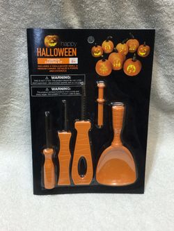 New Happy Halloween PUMPKIN CARVING KIT, includes  5 Carving Tools and 8 Stencils 