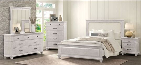Brand New Weathered Gray & Beige 4pc Queen Bedroom Set (Available in Eastern King)