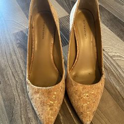 Fun Cork & Gold Fleck Heels