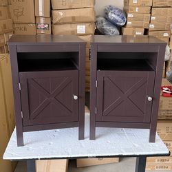 New RAAMZO Set of 2 Espresso Finish Nightstand Side End Table with Barn Door Cabinet and Open Shelf 26" H