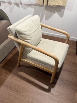 Wood Frame Accent Chair with Cream Cushions