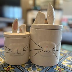 Magenta/Rae Dunn whimsical, small and medium canister