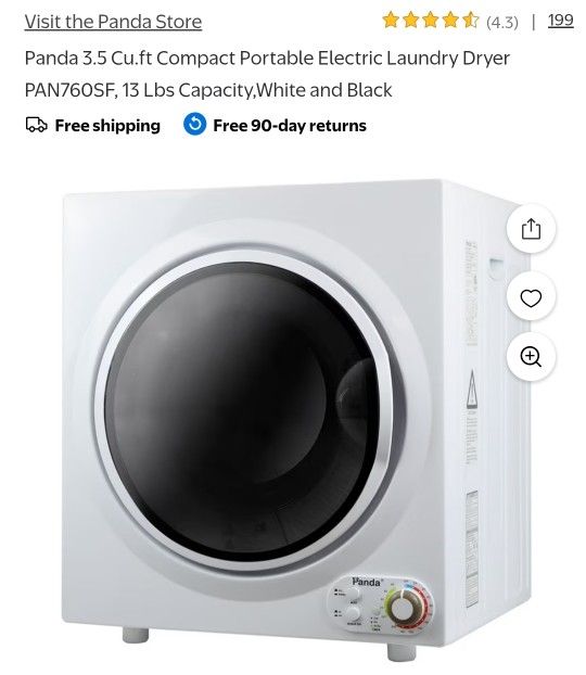 Broken, For Parts only. Panda clothes dryer Model# pan760sf