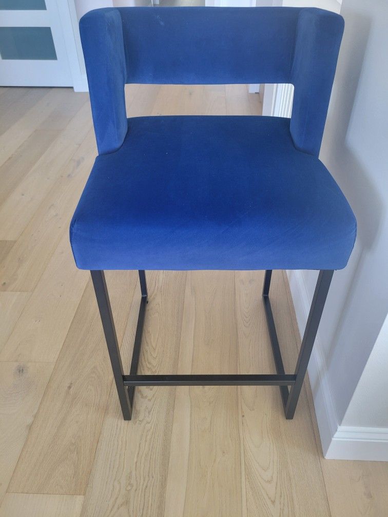 2 Blue Velvet Bar Stools