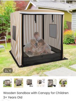 Wooden Sandbox with Canopy for Children