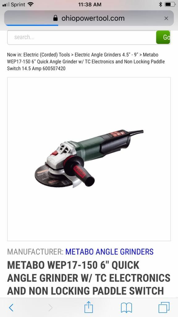 Metabo WEP17-150 Quick 6/" Angle Grinder w// Non-Locking Switch 600507420 New